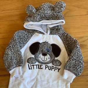 Insulated puppy dog infant long sleeve onesie with hood